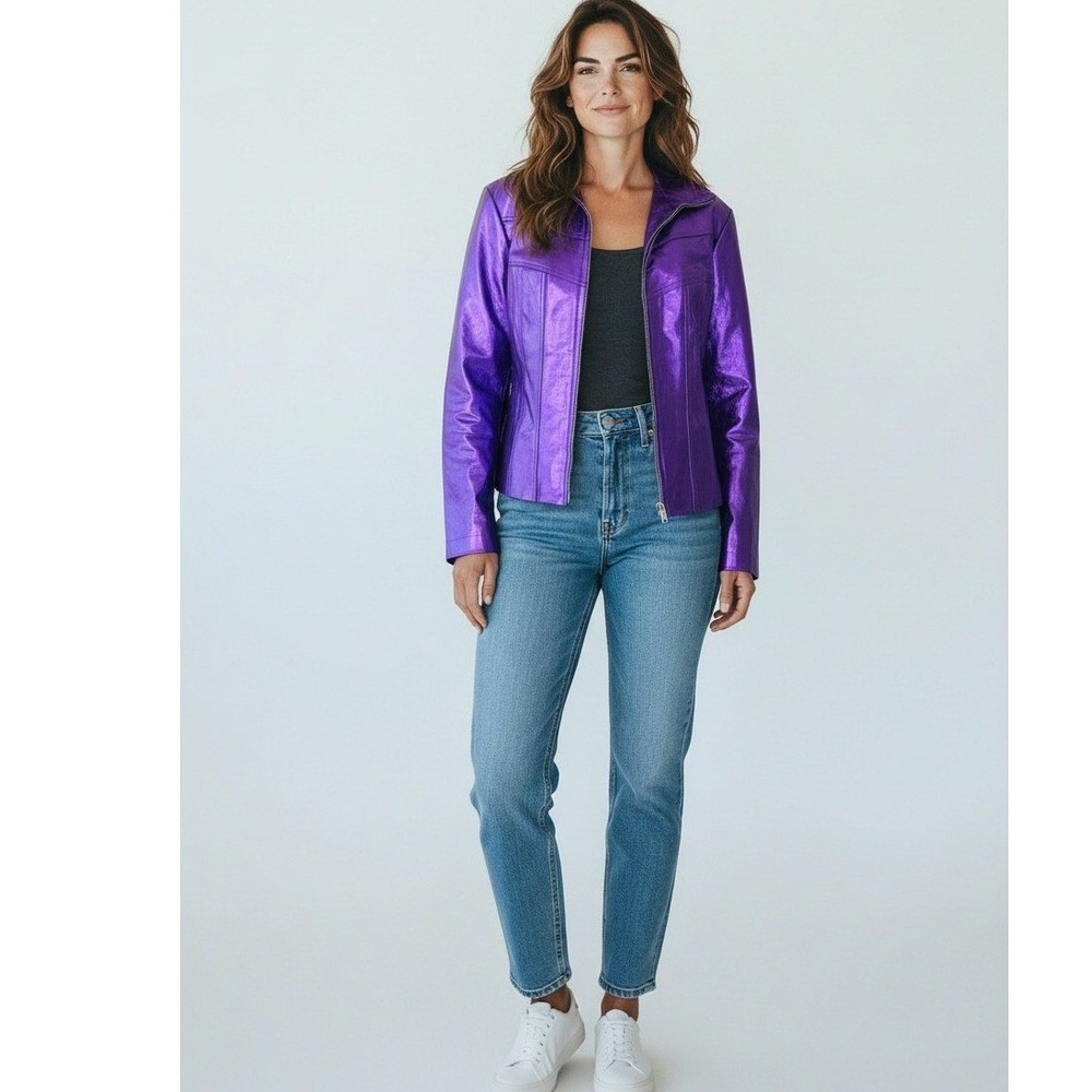 Wilsons Leather Shiny Purple Jacket - Picture 4 of 9
